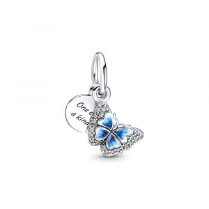 Pandora Moments Kék pillangó és idézet dupla ezüst függő charm