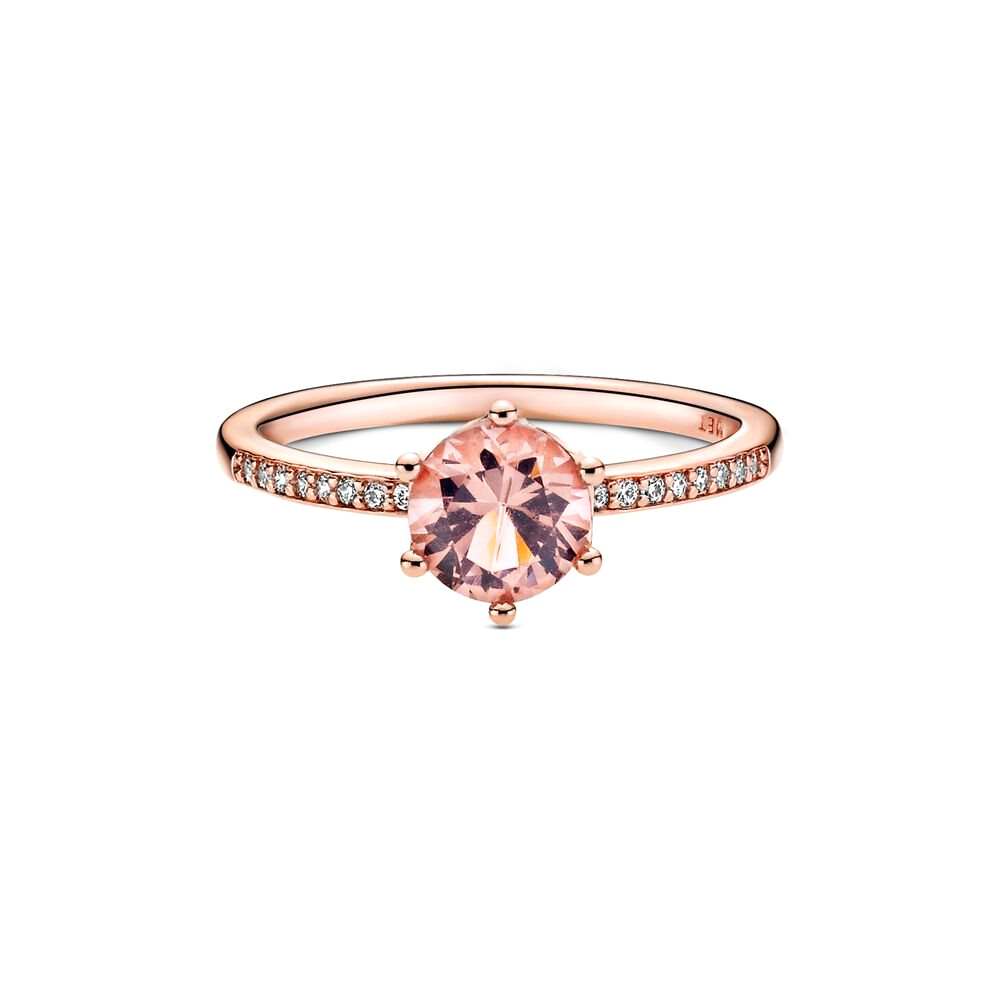 Pandora Ragyogó rózsaszín korona szoliter rozé arany gyűrű