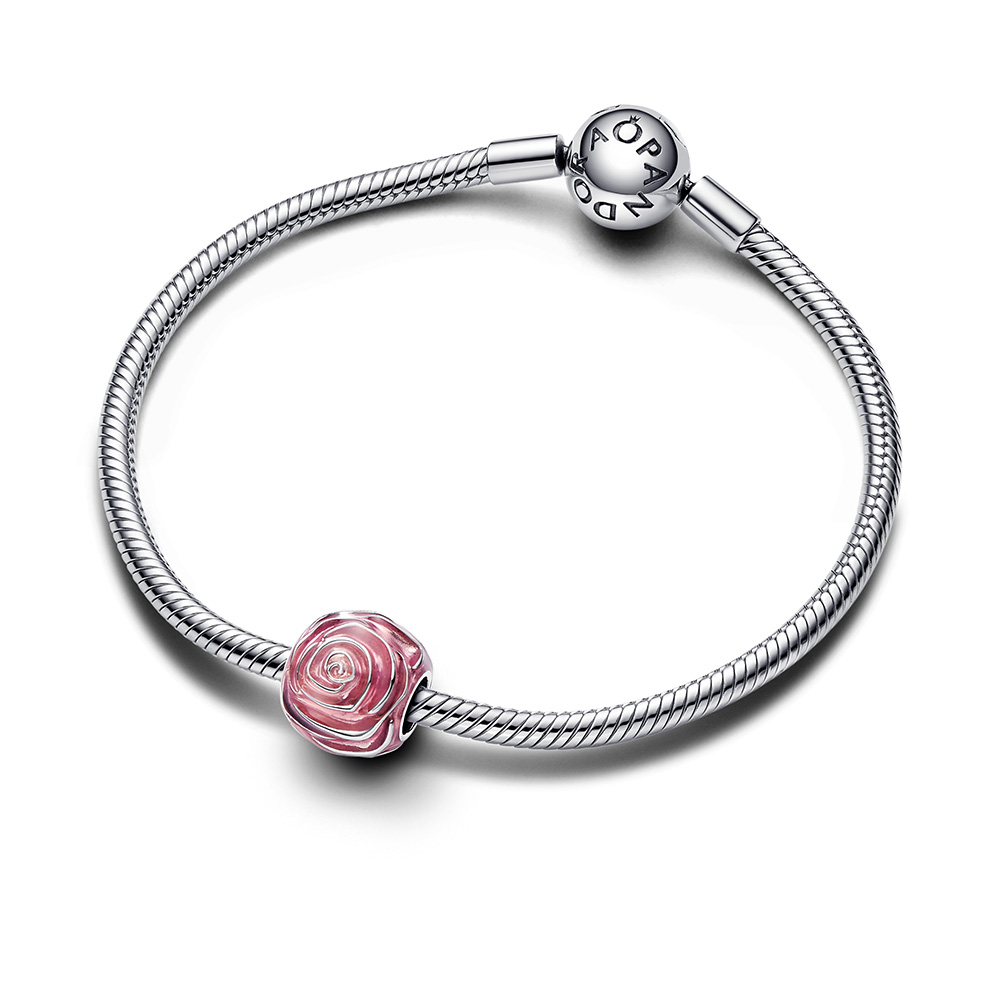 Pandora Moments Rózsaszín virágzó rózsa Ezüst színű Charm