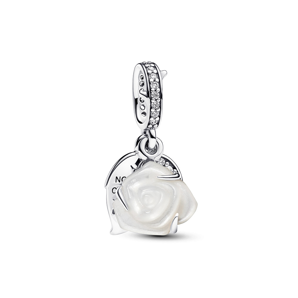 Pandora ME/Moments Fehér virágzó rózsa dupla függő charm