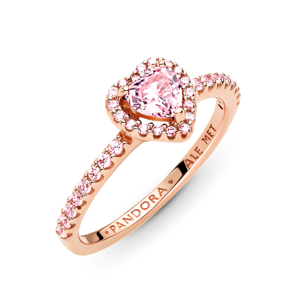 Pandora Szikrázó kiemelt szív rozé arany gyűrű