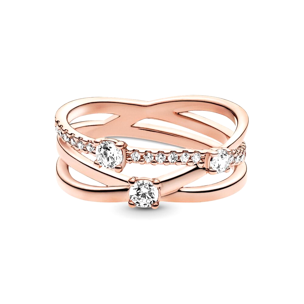 Pandora Szikrázó tripla rozé arany gyűrű